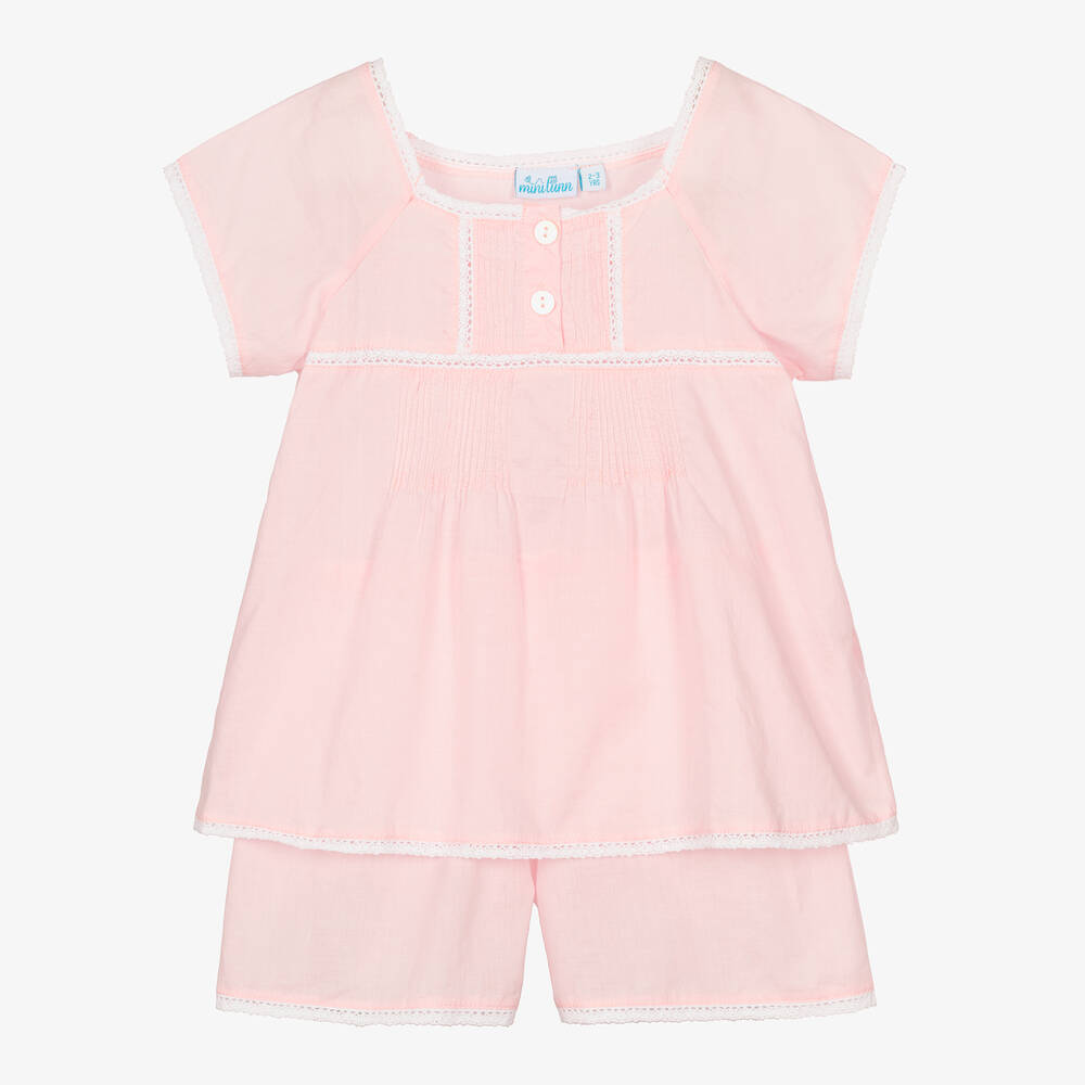 Mini Lunn - Pyjama short rose en coton pour fille | Childrensalon