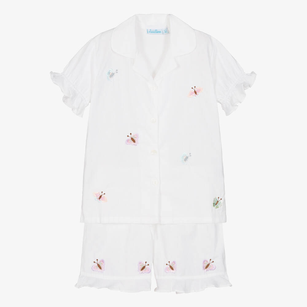 Mini Lunn - Белая хлопковая пижама с бабочками для девочек | Childrensalon
