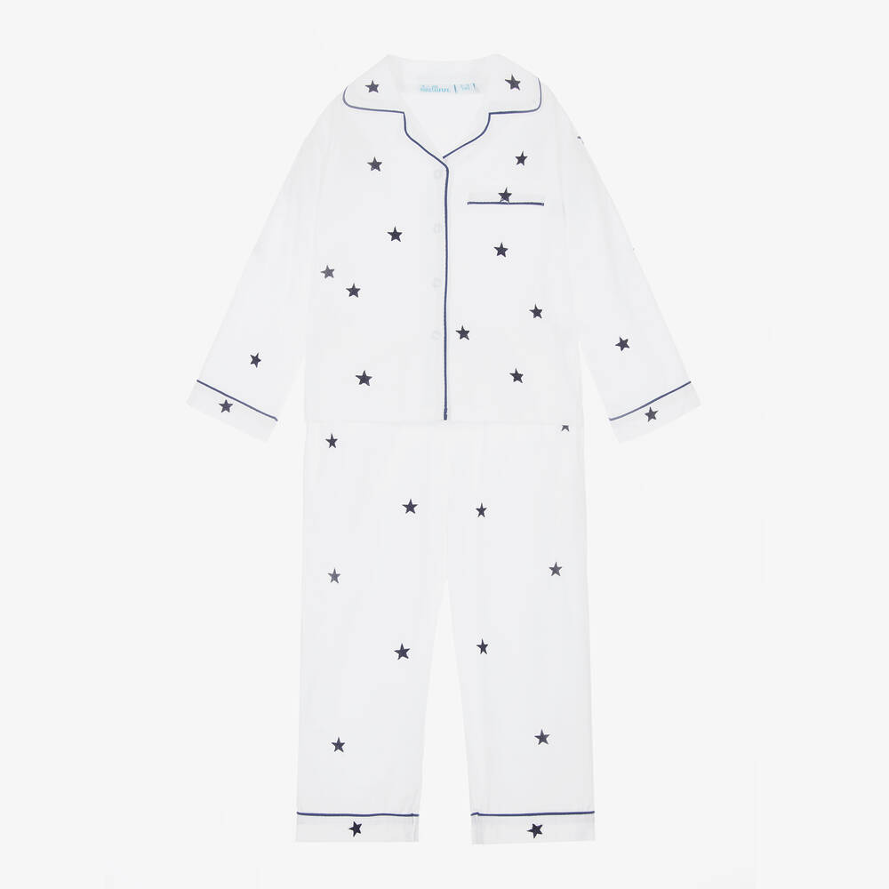 Mini Lunn - Girls White Embroidered Cotton Pyjamas  | Childrensalon