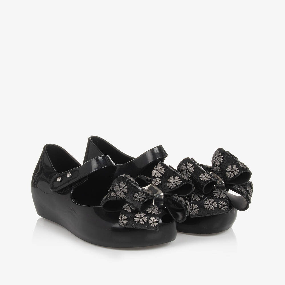 Mini Melissa - Girls Black Bow Jelly Shoes | Childrensalon