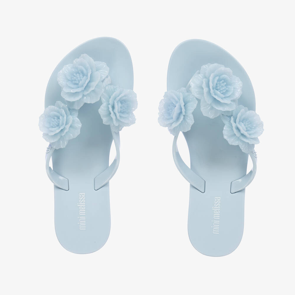 Mini Melissa - Girls Blue Floral Flip Flops | Childrensalon