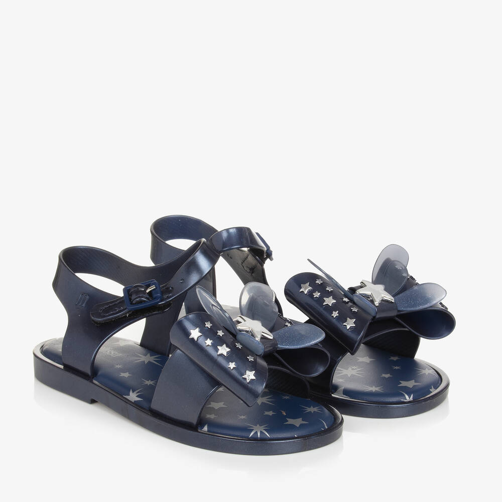 Mini Melissa - Girls Blue & Silver Star Bow Sandals | Childrensalon