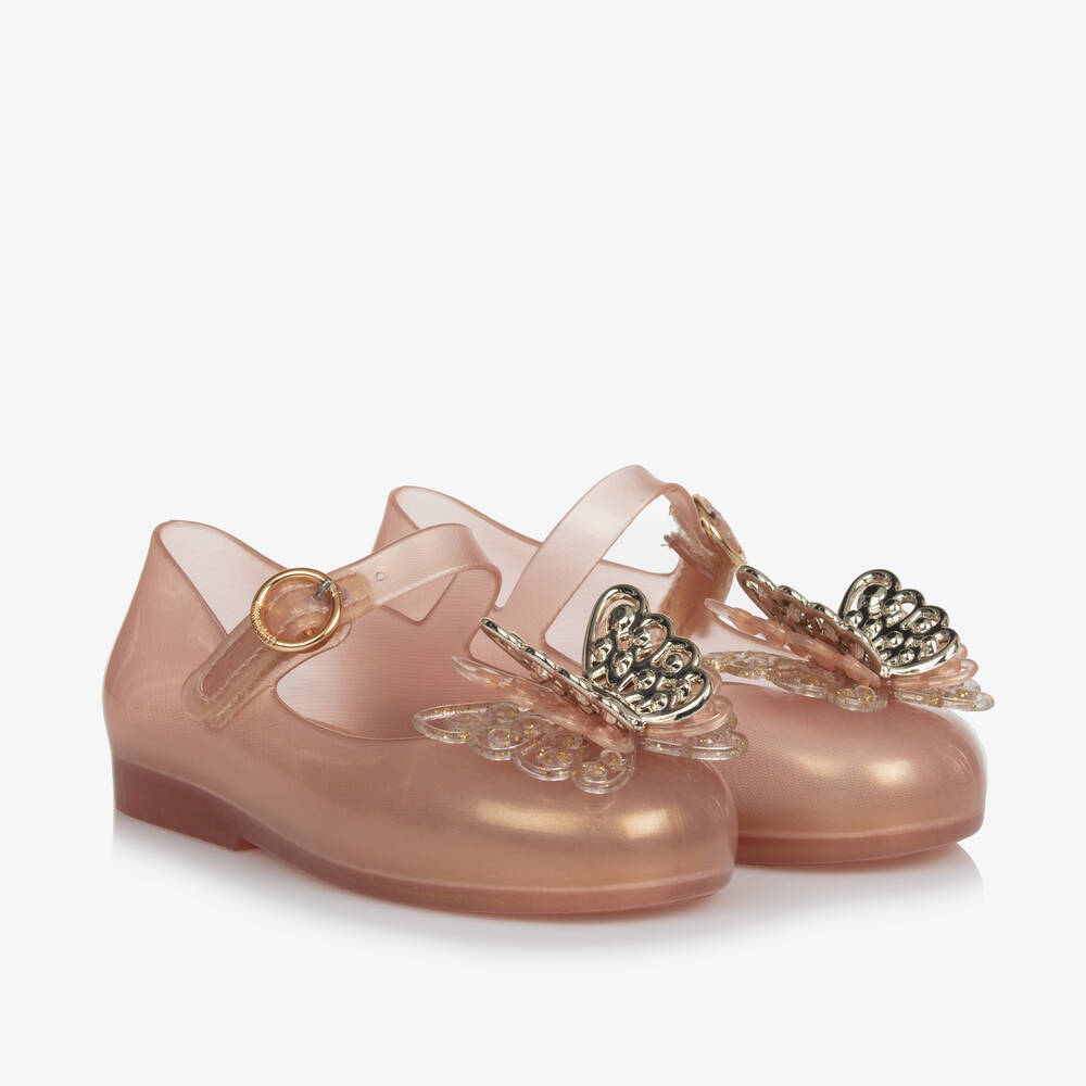 Mini Melissa - Girls Gold Butterfly Jelly Shoes | Childrensalon