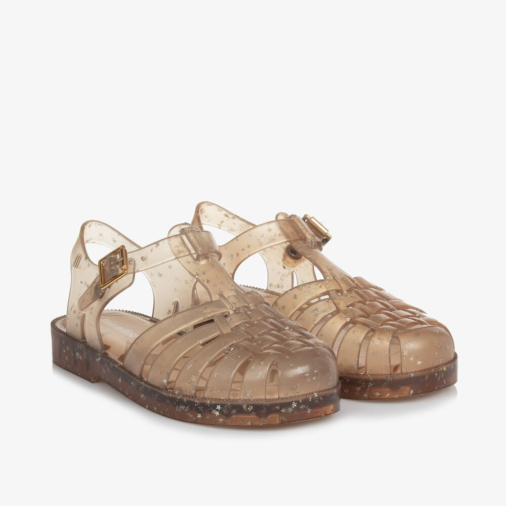 Mini Melissa - Girls Gold Star Glitter Jelly Sandals | Childrensalon