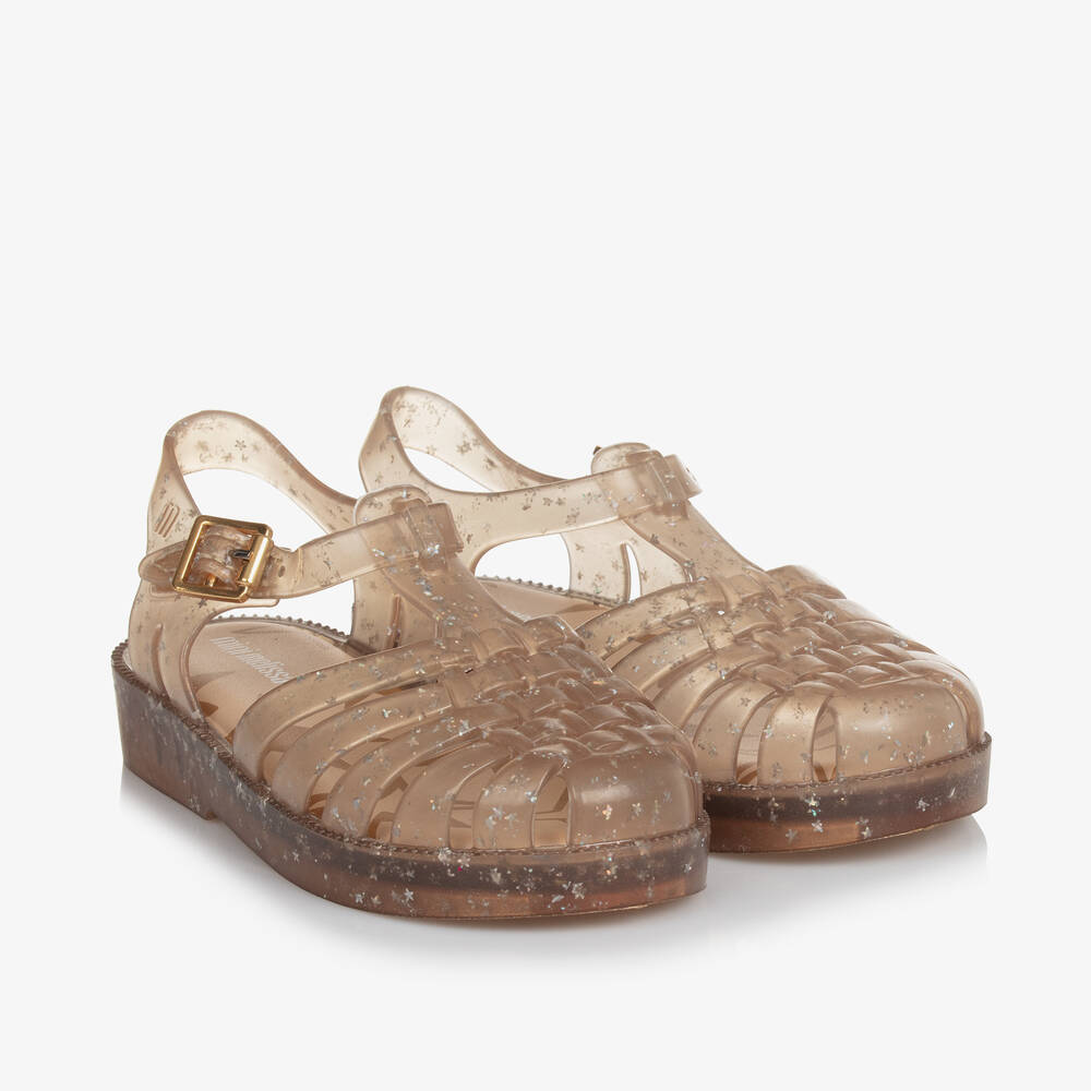 Mini Melissa - Girls Gold Star Glitter Jelly Sandals | Childrensalon