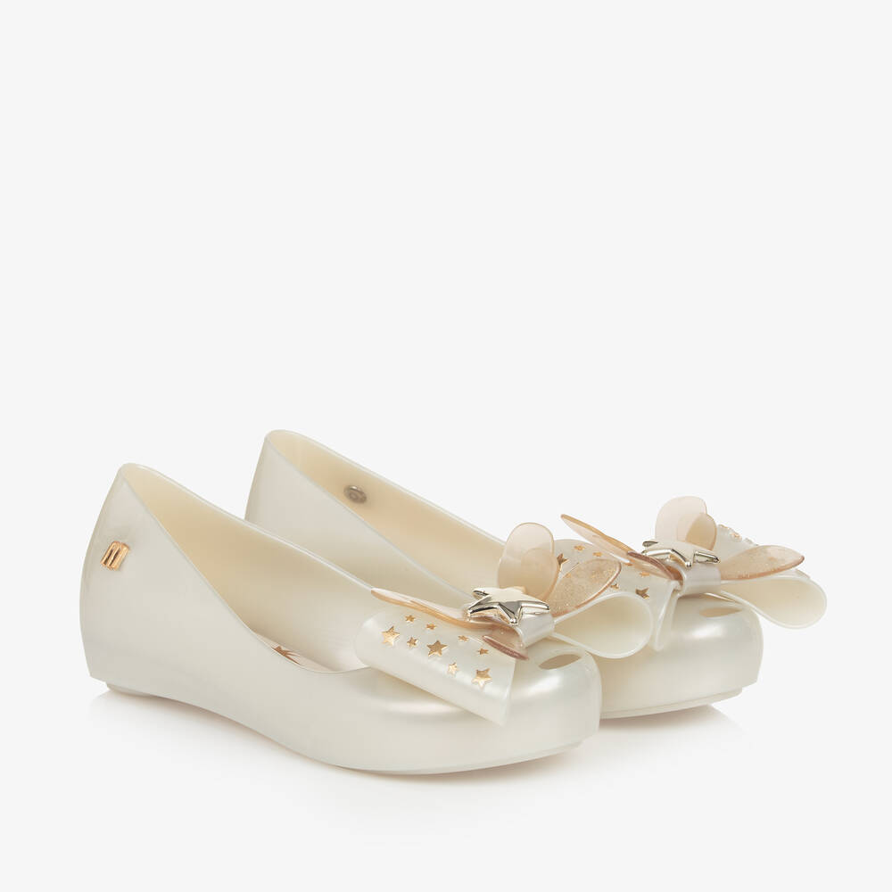Mini Melissa - Girls Ivory Bow Jelly Shoes | Childrensalon