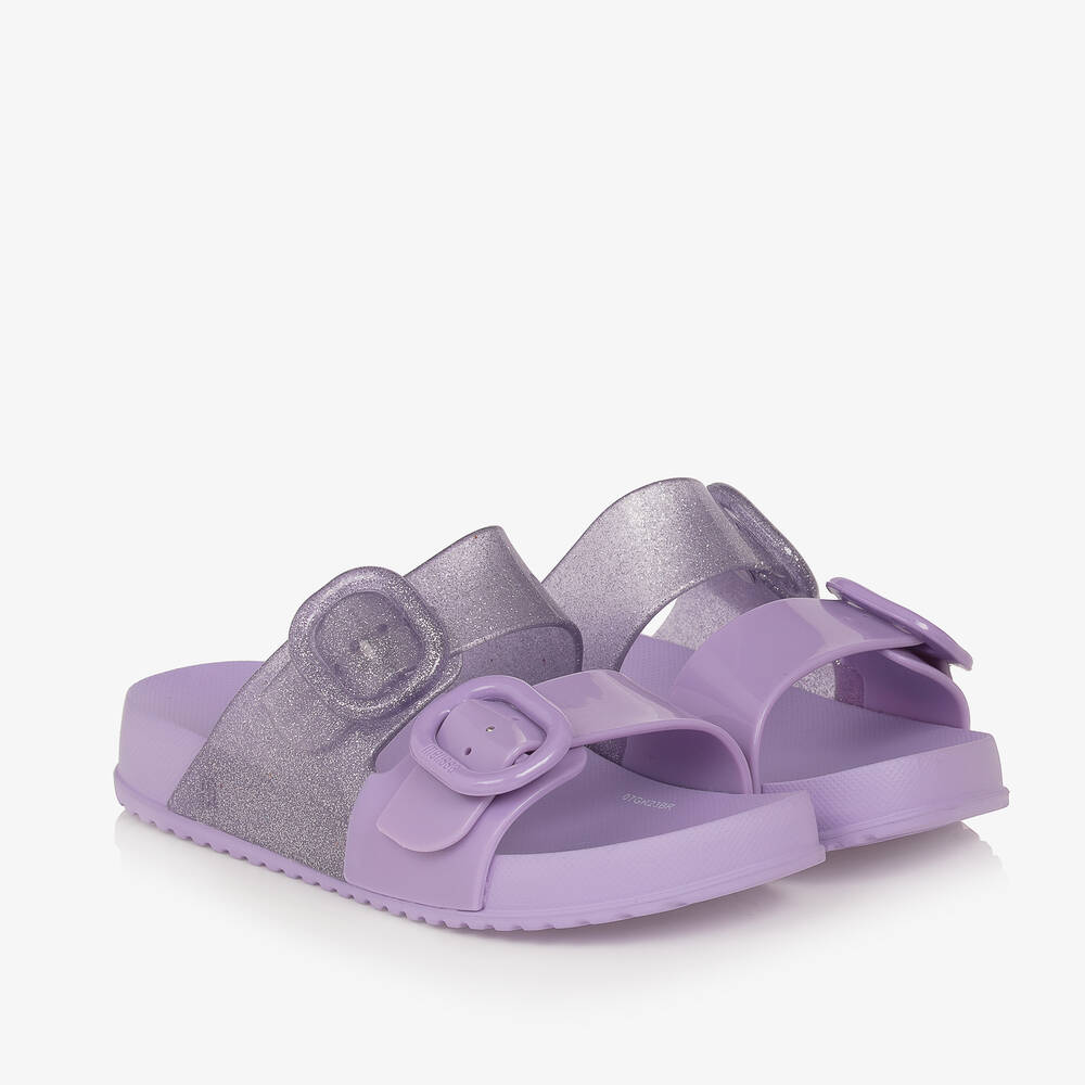 Mini Melissa - Girls Lilac Purple Glitter Sliders | Childrensalon
