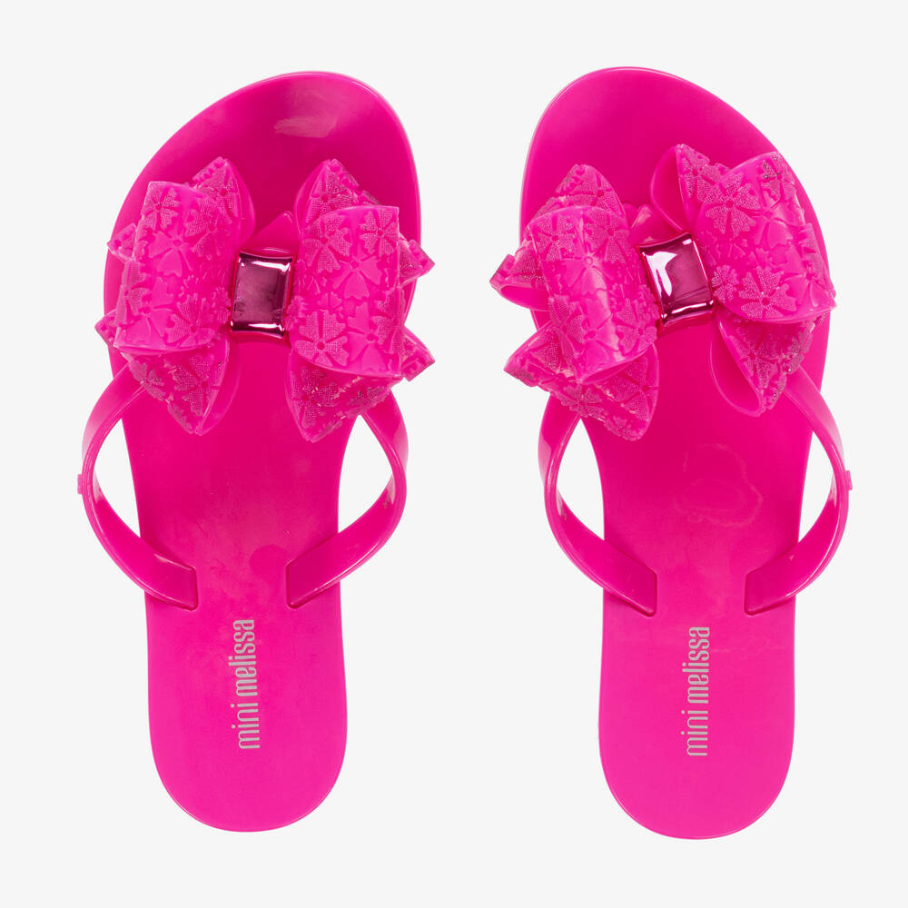 Mini Melissa - Girls Pink Bow Flip Flops | Childrensalon