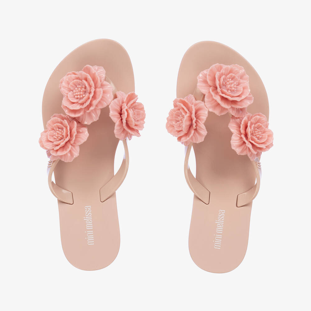 Mini Melissa - Girls Pink Floral Flip Flops | Childrensalon