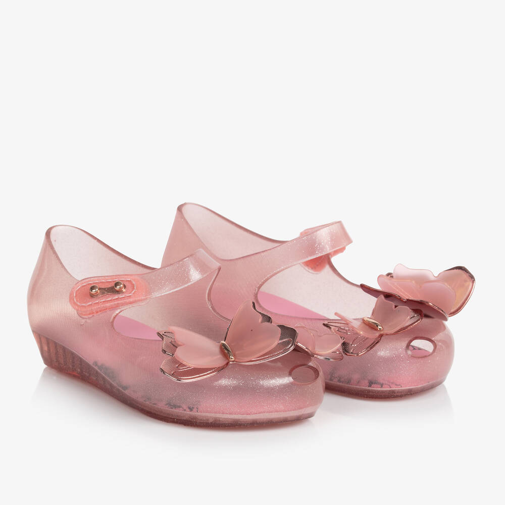 Mini Melissa - Girls Pink Glitter Butterfly Jelly Shoes | Childrensalon