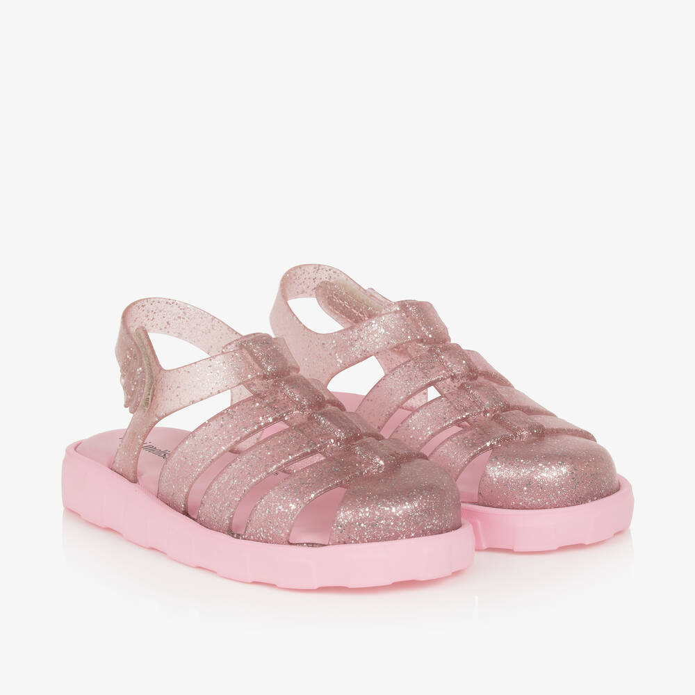 Mini Melissa - Girls Pink Glitter Jelly Sandals | Childrensalon