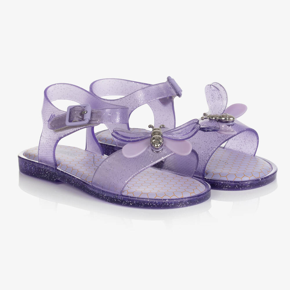 Mini Melissa - Girls Purple Glitter Bugs Jelly Sandals | Childrensalon
