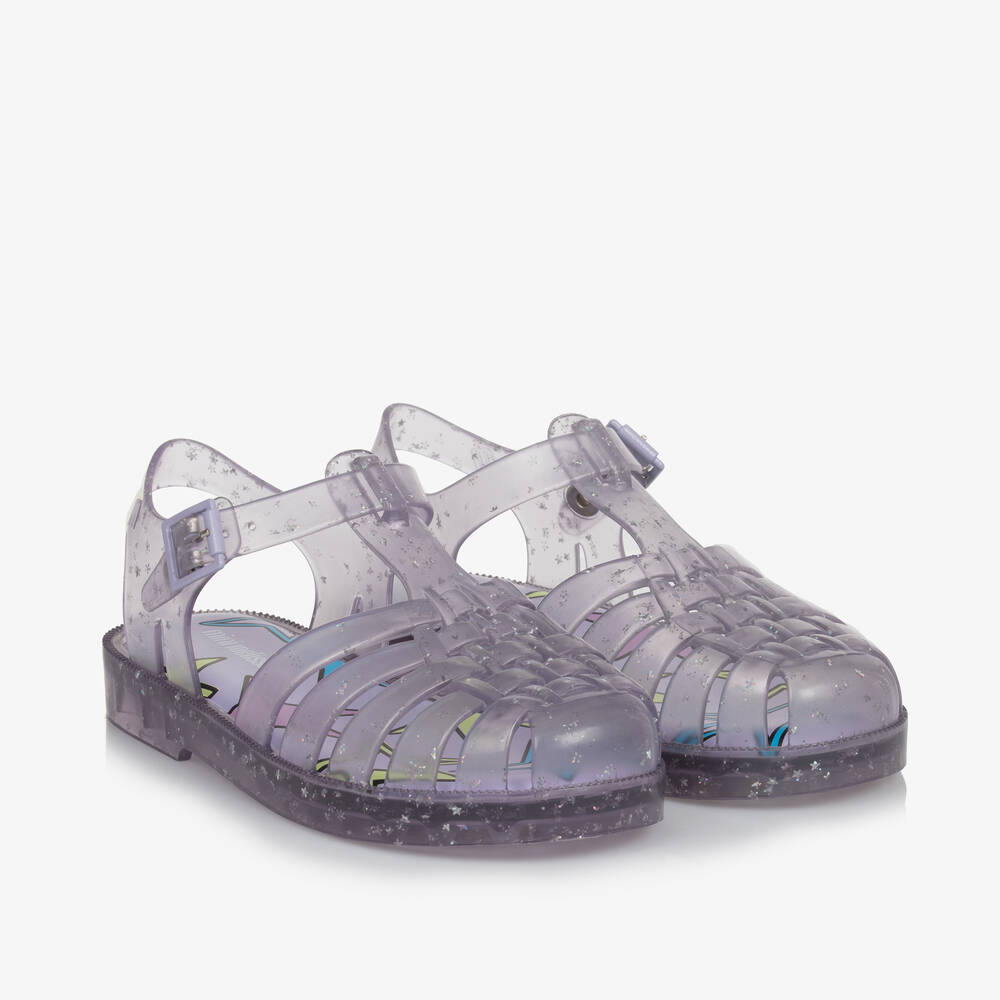 Mini Melissa - Girls Purple Star Glitter Jelly Sandals | Childrensalon