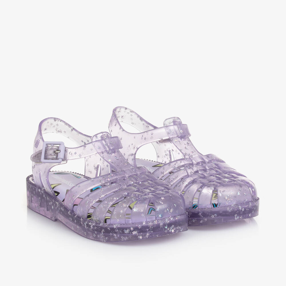 Mini Melissa - Girls Purple Star Glitter Jelly Sandals | Childrensalon