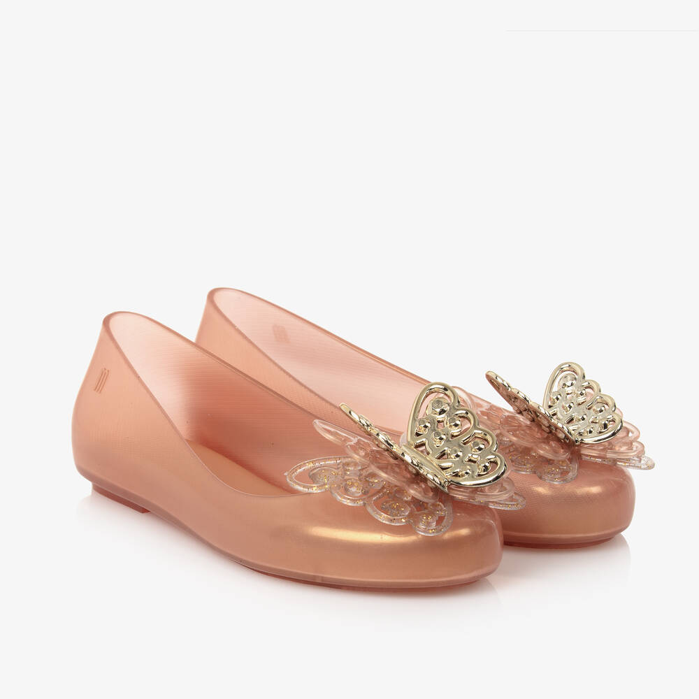 Mini Melissa - Girls Rose Gold Butterfly Pumps | Childrensalon