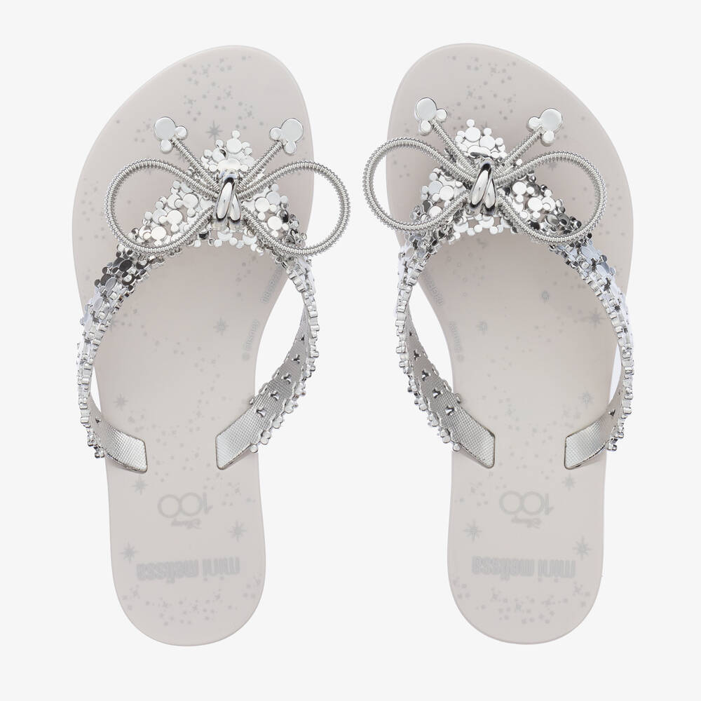 Mini Melissa - Girls Silver Disney Jelly Flip Flops | Childrensalon