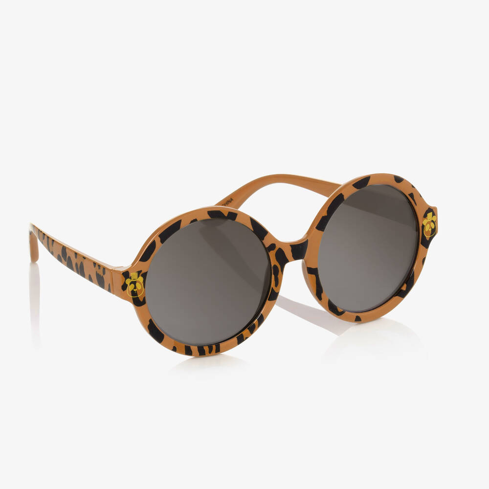 Mini Rodini - Beige Leopard Print Round Sunglasses | Childrensalon
