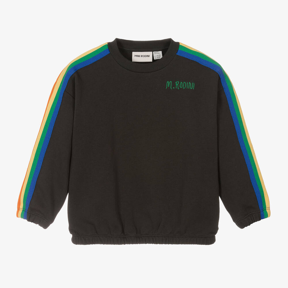 Mini Rodini - Black Cotton Rainbow Stripe Sweatshirt | Childrensalon