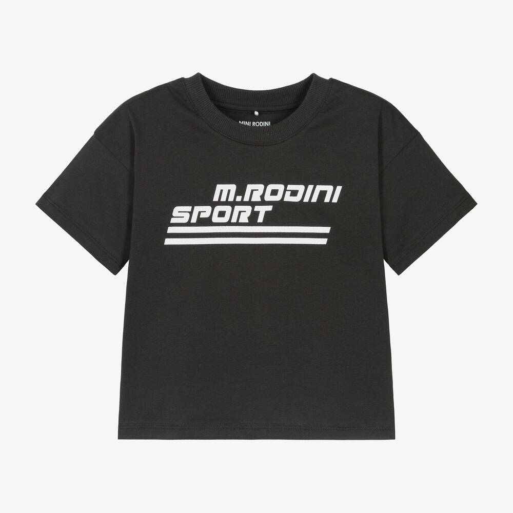 Mini Rodini - Black Graphic Organic Cotton T-Shirt | Childrensalon