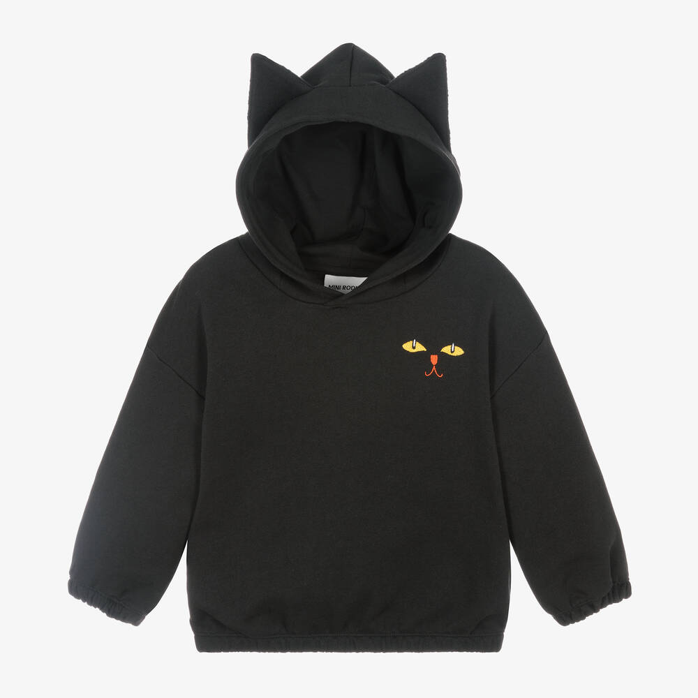 Mini Rodini - Black Organic Cotton Cat Hoodie | Childrensalon