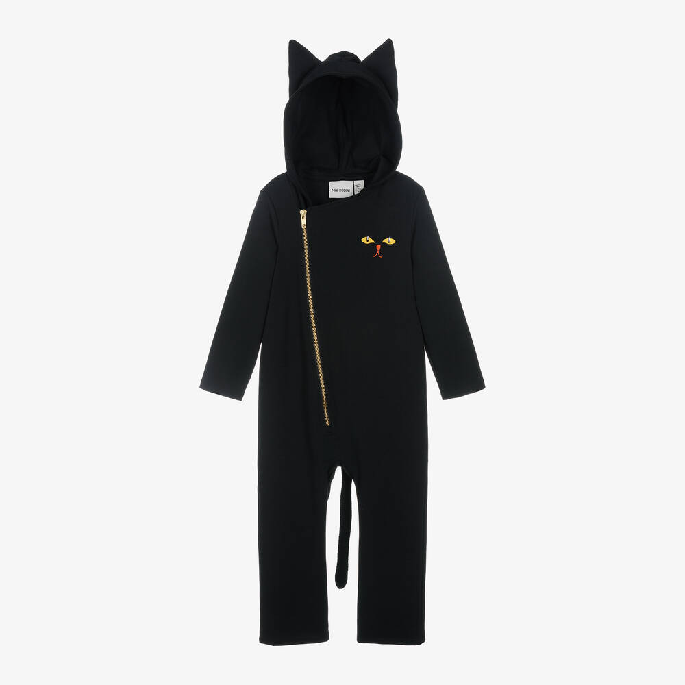 Mini Rodini - Black Organic Cotton Cat Jumpsuit | Childrensalon