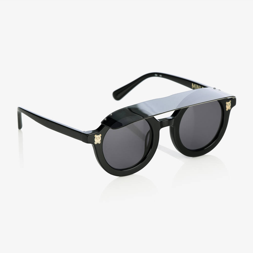 Shop Mini Rodini Black Round Visor Sunglasses