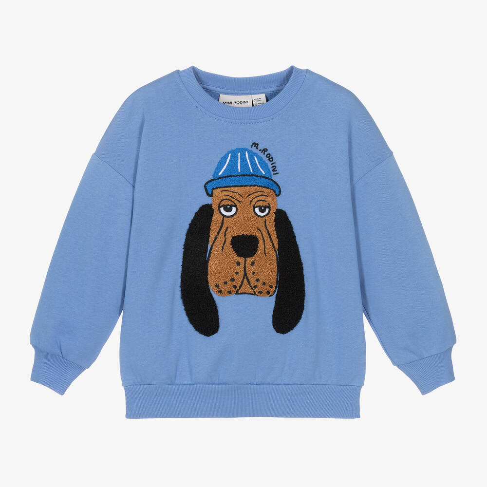 Mini Rodini - Sweat-shirt bleu en coton bio chien  | Childrensalon