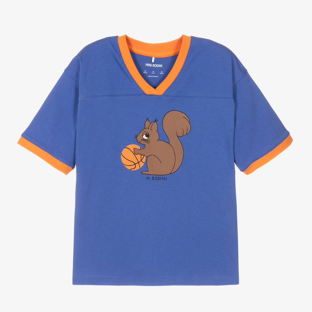 Mini Rodini - Blue Organic Cotton Squirrel T-Shirt | Childrensalon