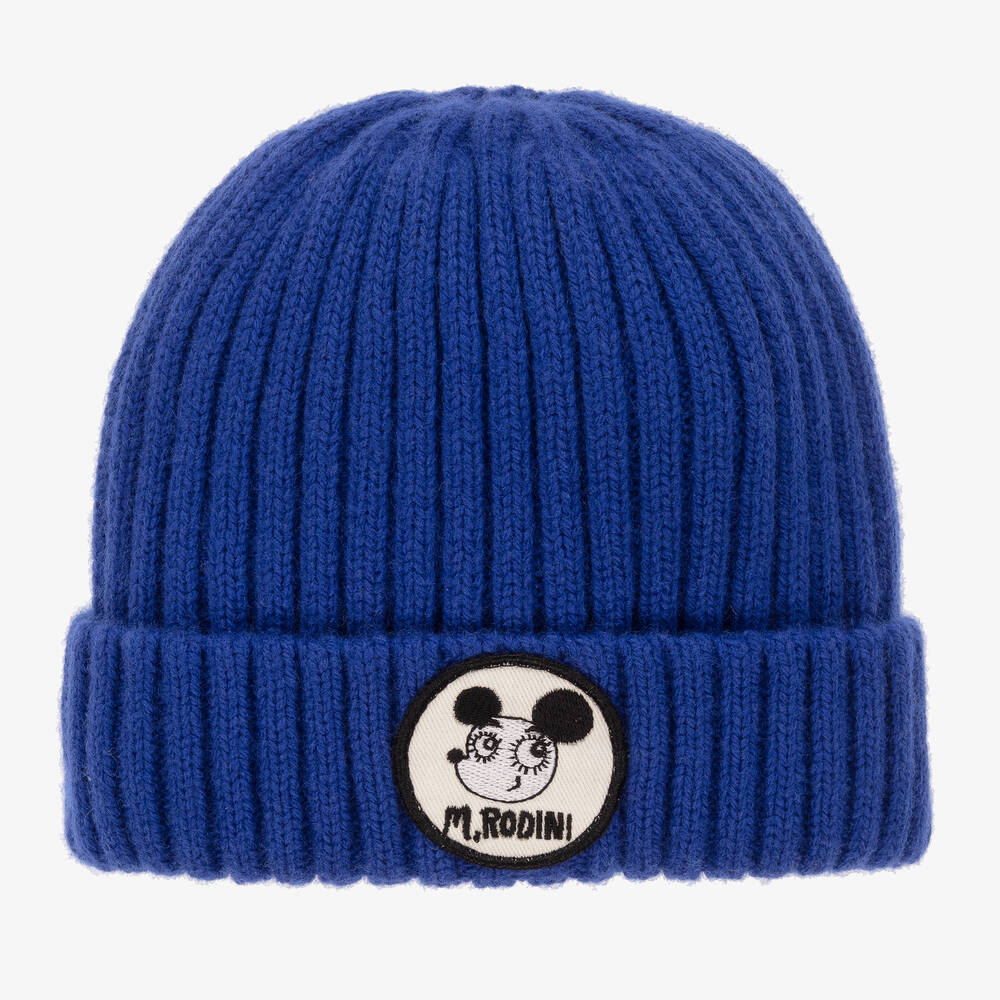 Mini Rodini - Blue Organic Cotton & Wool Knitted Beanie | Childrensalon