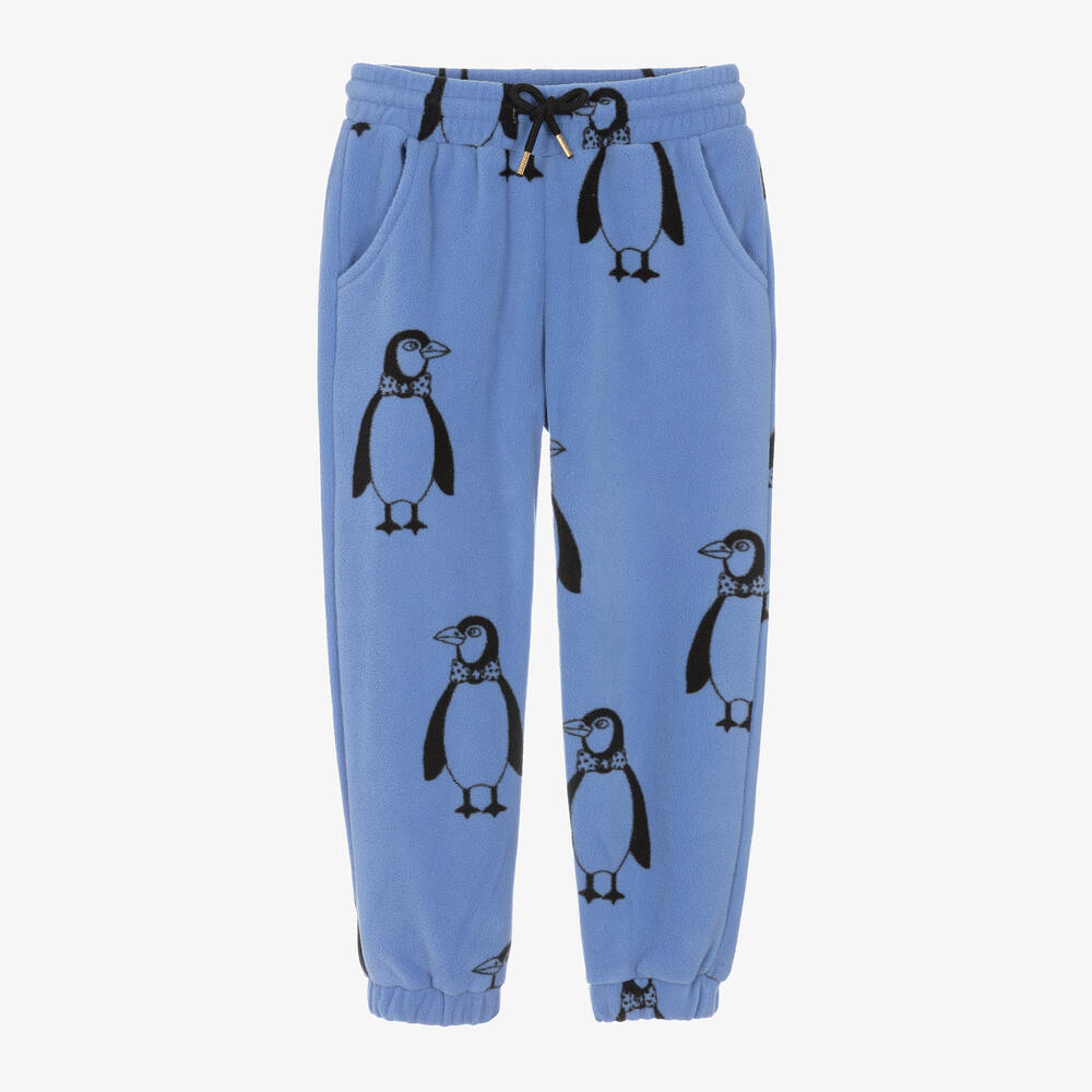 Mini Rodini - Blue Penguin Print Fleece Joggers | Childrensalon