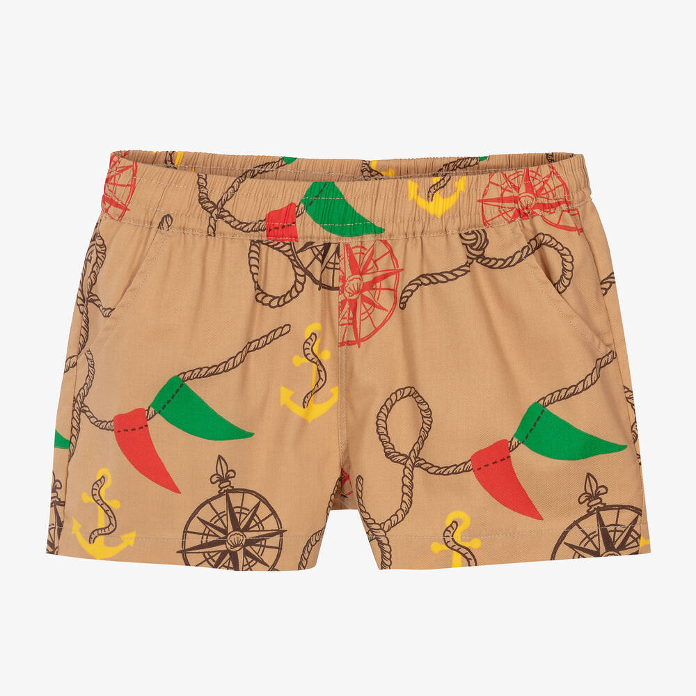 Shop Mini Rodini Boys Beige Organic Cotton Nautical Shorts