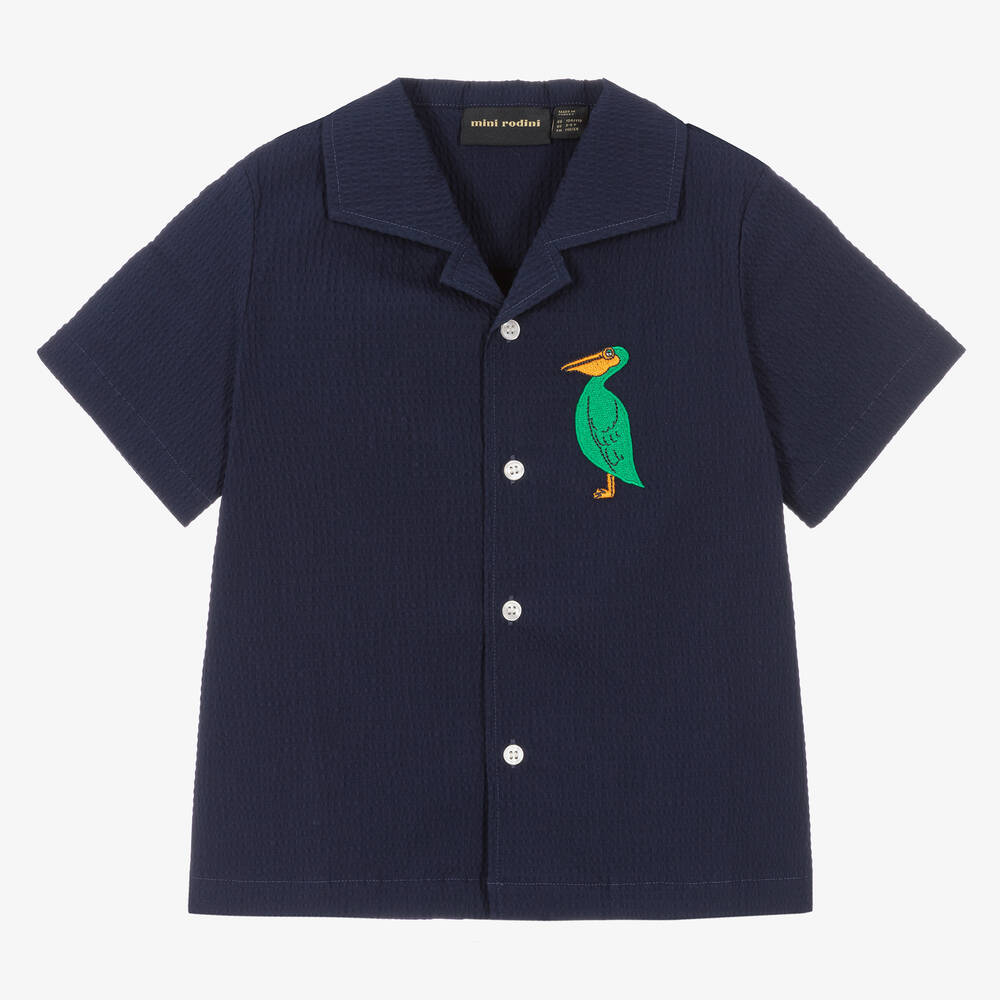 Mini Rodini - Boys Blue Organic Cotton Pelican Shirt | Childrensalon