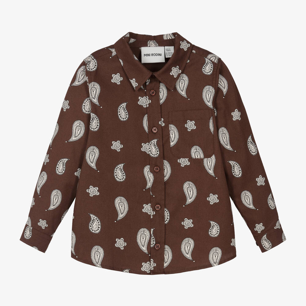 Mini Rodini - Boys Brown Organic Cotton Paisley Shirt | Childrensalon