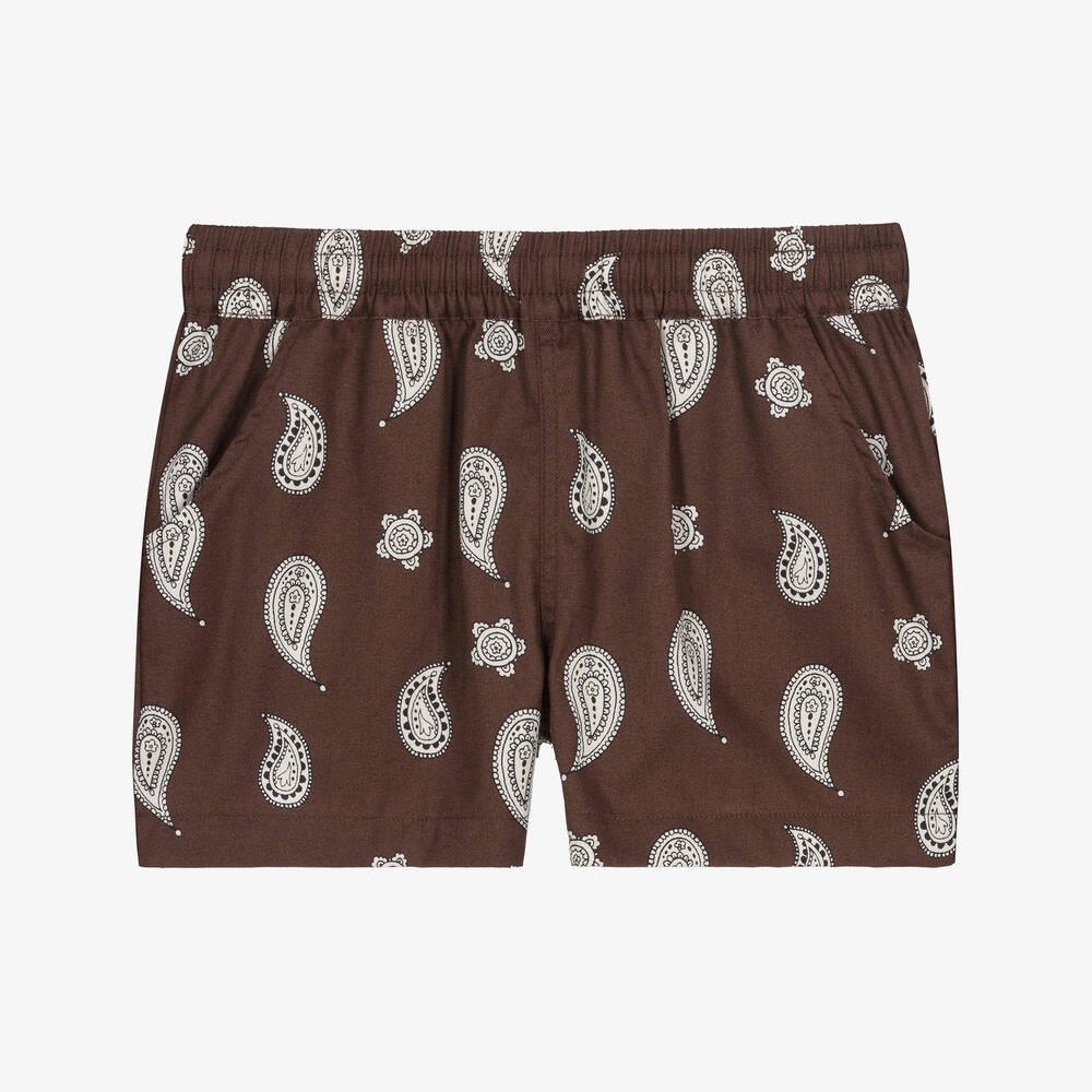 Mini Rodini - Boys Brown Organic Cotton Paisley Shorts | Childrensalon