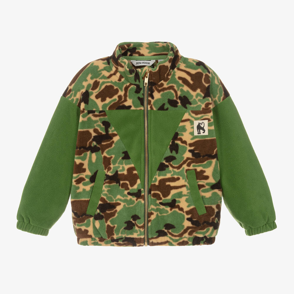 Mini Rodini - Boys Green Camouflage Fleece Zip-Up Top | Childrensalon