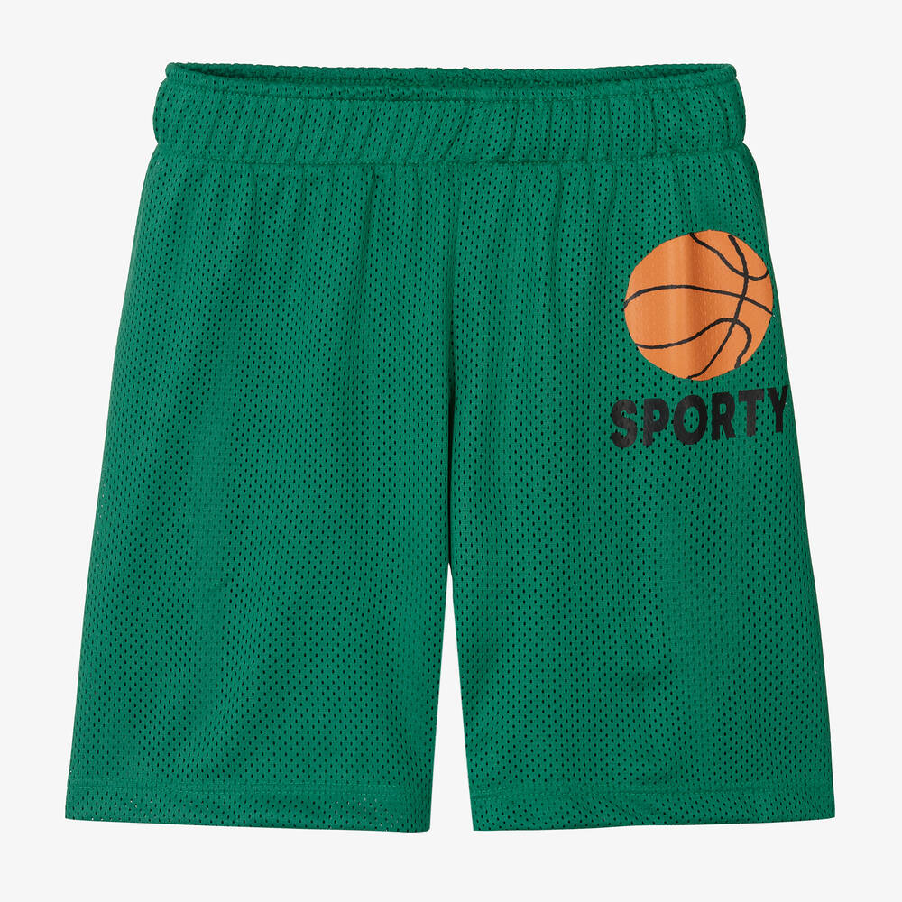 Mini Rodini - Boys Green Mesh Jersey Basketball Shorts | Childrensalon