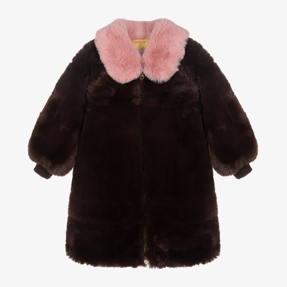 Mini Rodini - Brown Faux Fur Coat | Childrensalon