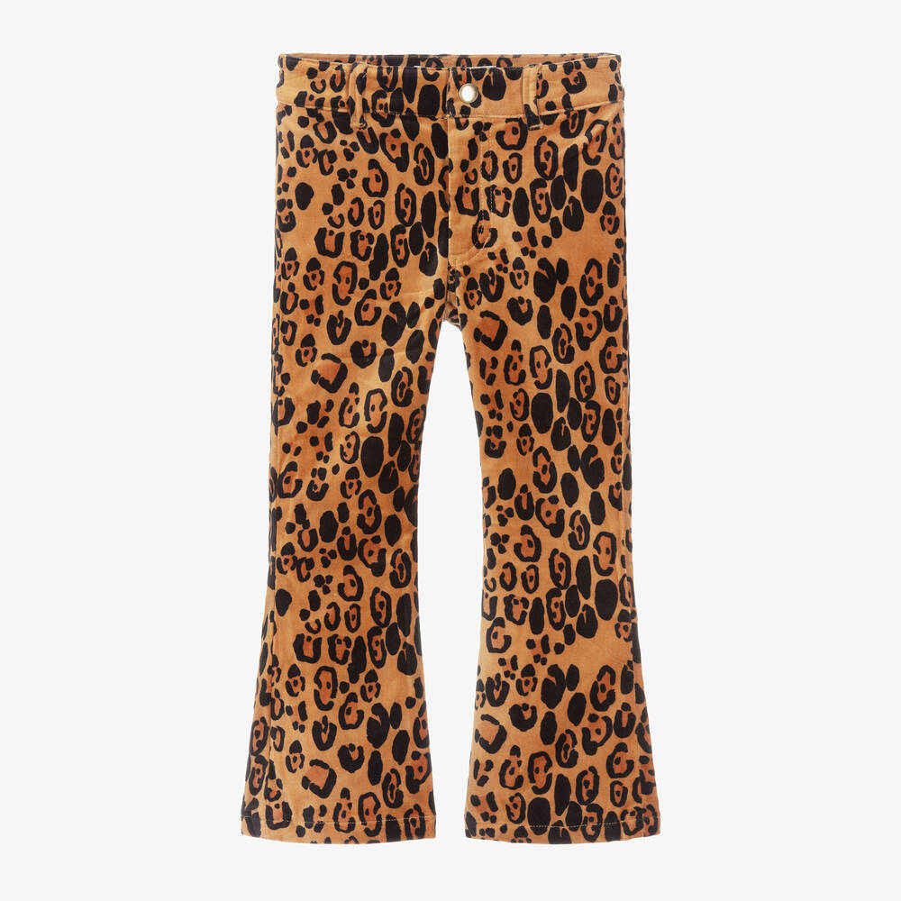Mini Rodini - Коричневые бархатные брюки-клеш с леопардовым принтом | Childrensalon