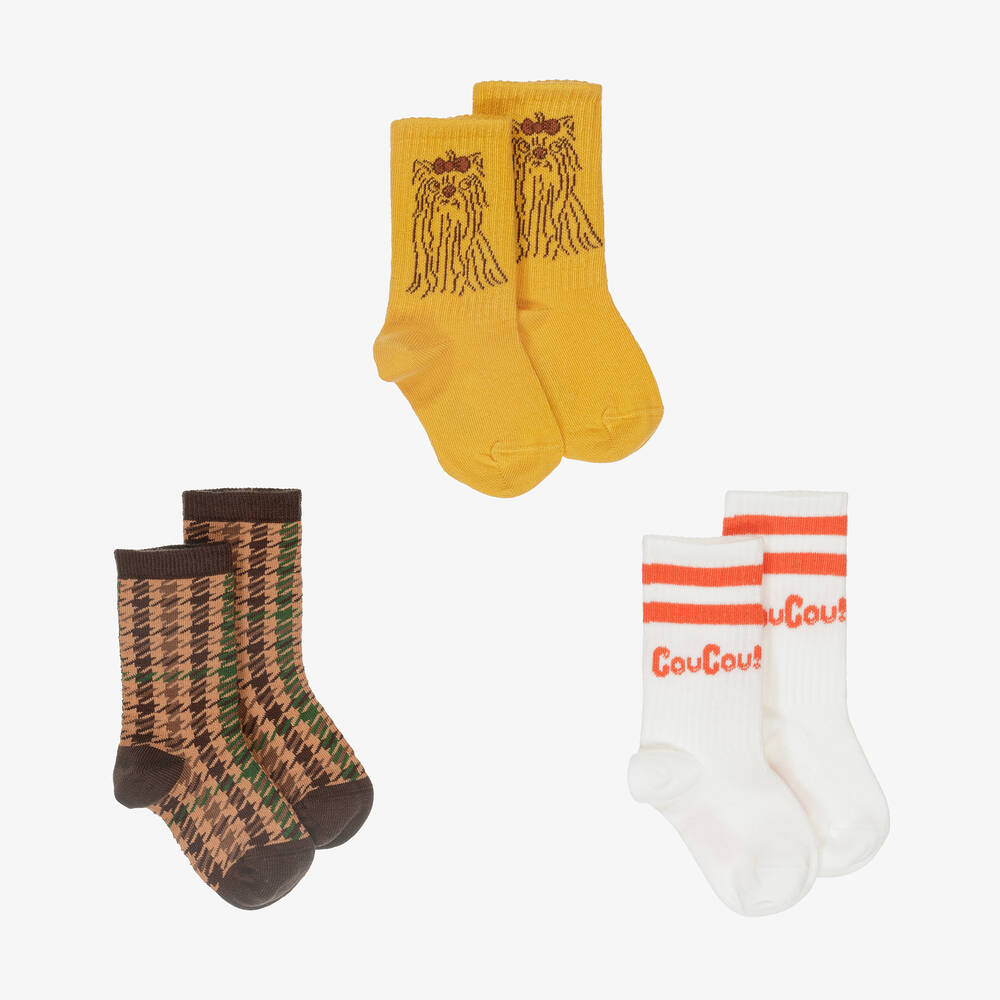 Mini Rodini - Brown & Yellow Organic Cotton Socks (3 Pack) | Childrensalon