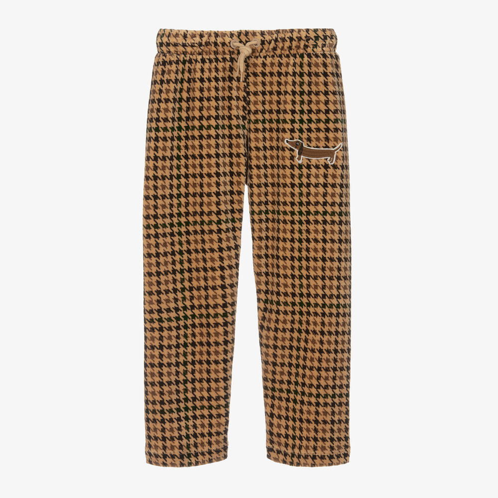 Mini Rodini - Dark Beige Houndstooth Velour Joggers | Childrensalon