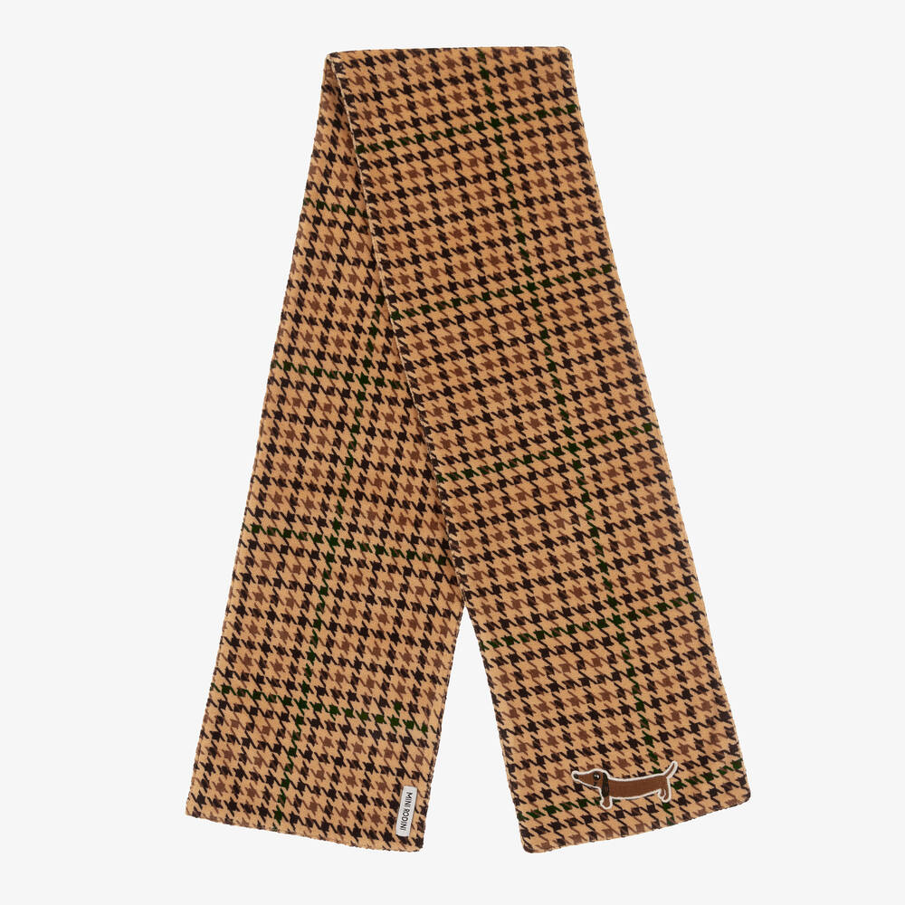 Mini Rodini - Dark Beige Houndstooth Velour Scarf | Childrensalon