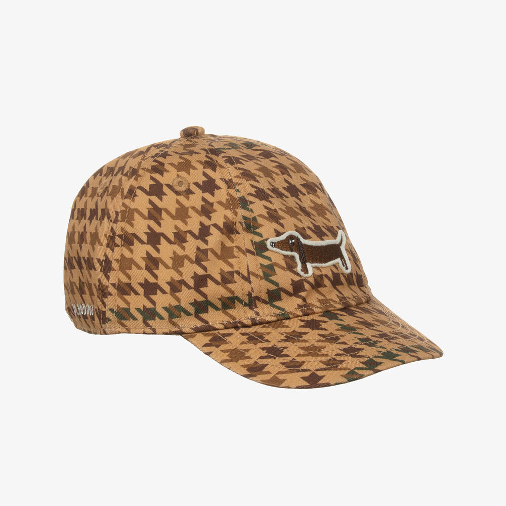 Mini Rodini - Dark Beige Organic Cotton Houndstooth Cap | Childrensalon