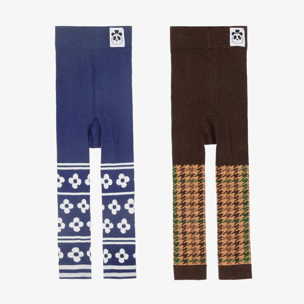 Mini Rodini - Girls Blue & Brown Cotton Leggings (2 Pack) | Childrensalon