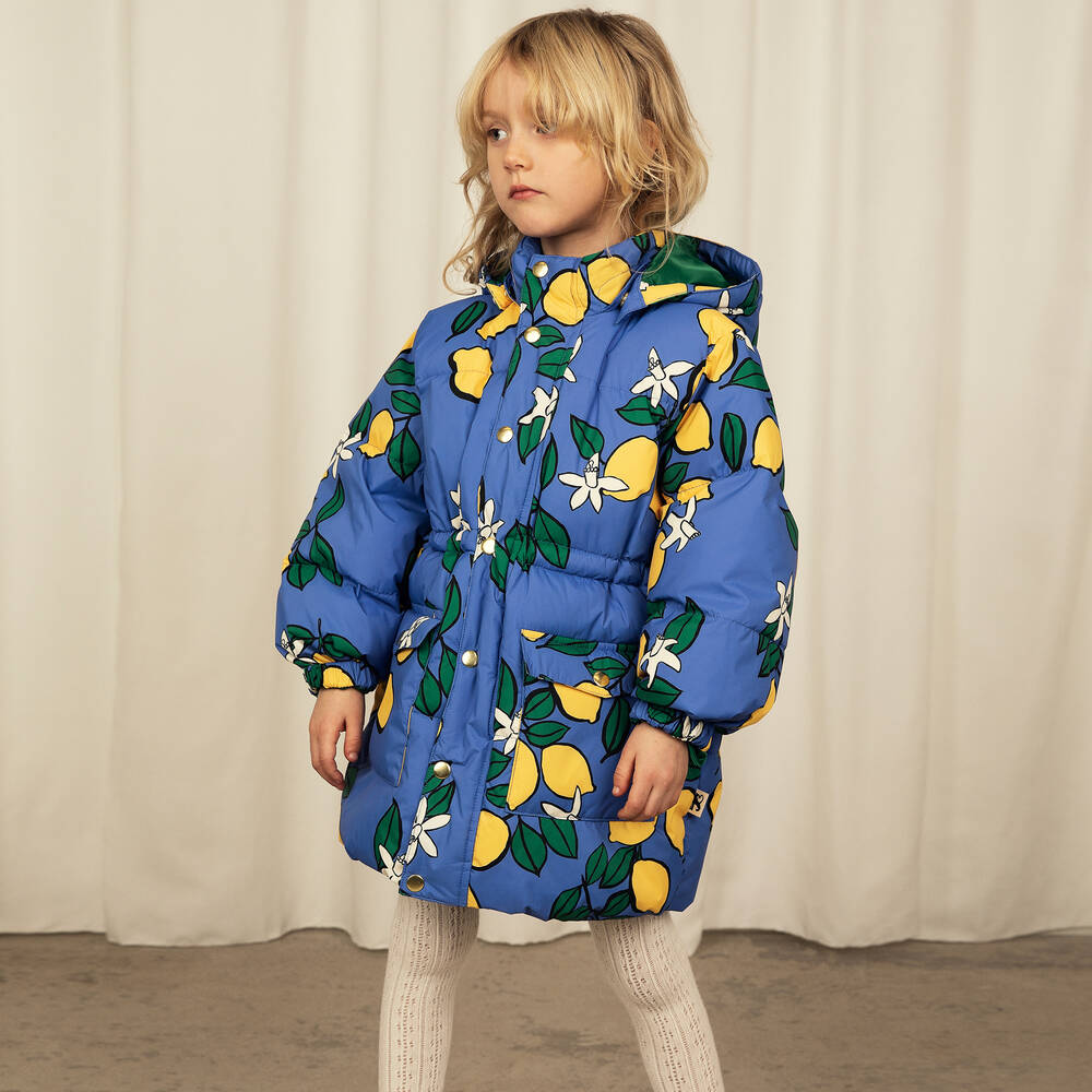 Mini Rodini - Girls Blue Lemons Puffer Coat | Childrensalon