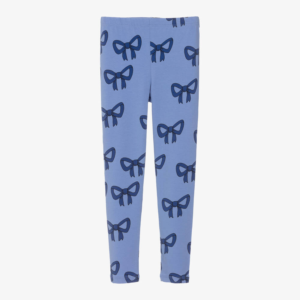 Mini Rodini - Girls Blue Organic Cotton Bow Print Leggings | Childrensalon