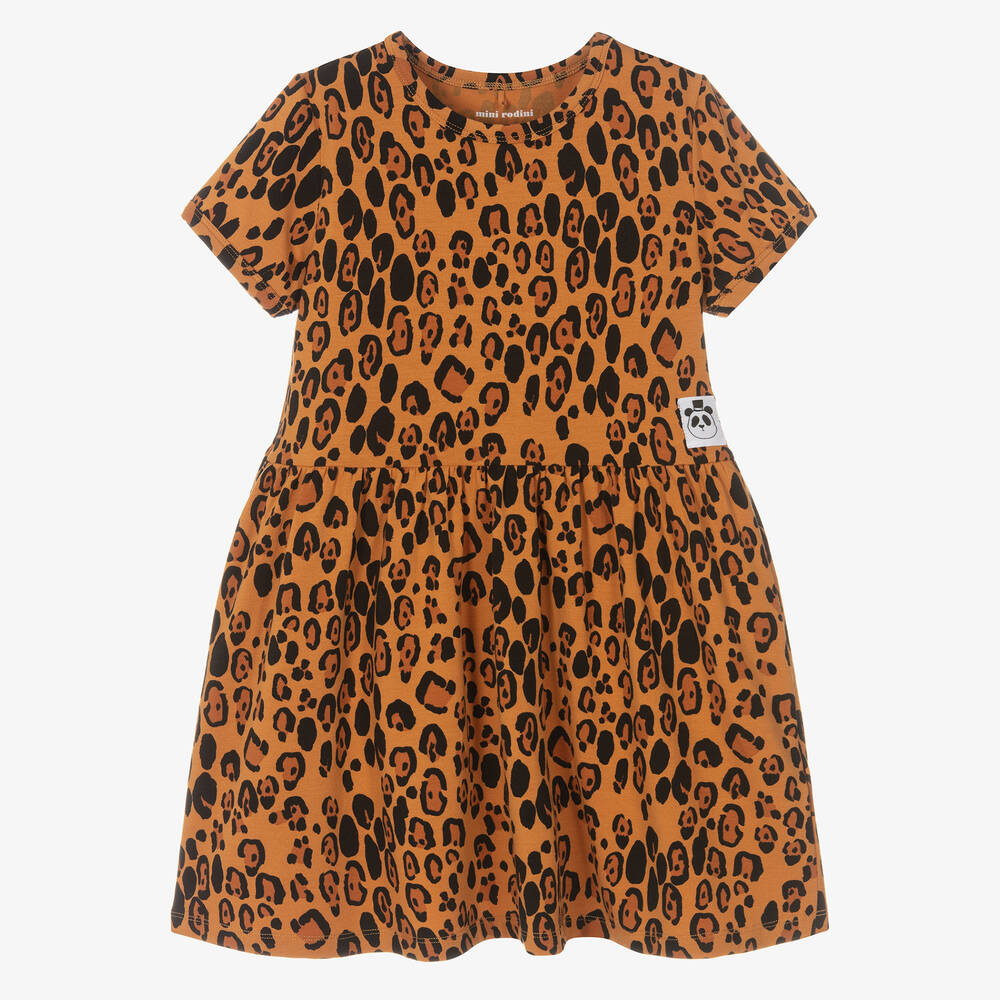 Mini Rodini - Girls Brown Leopard Jersey Dress | Childrensalon