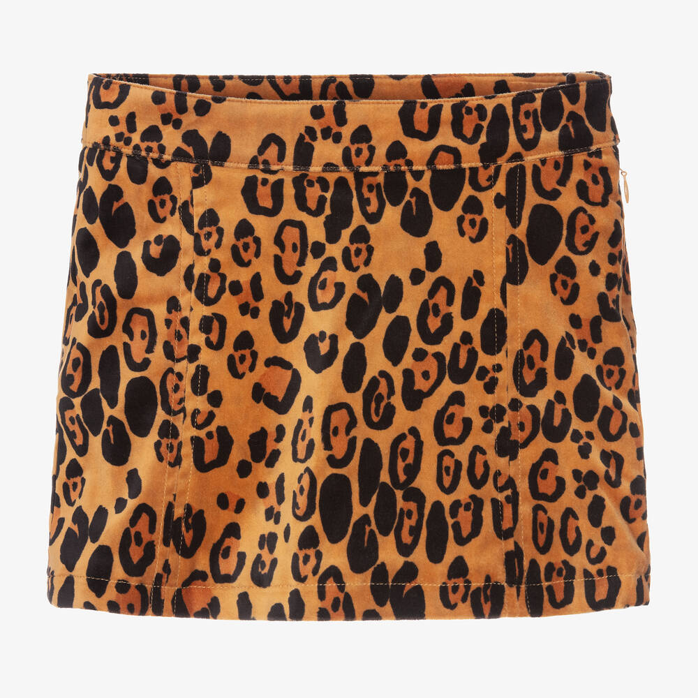 Mini Rodini - Girls Brown Leopard Print Velvet Skirt | Childrensalon