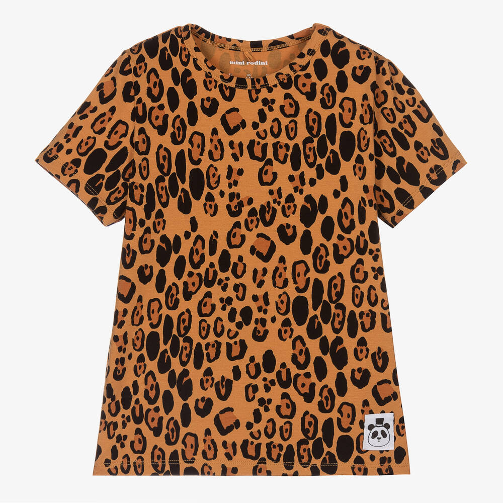 Mini Rodini - T-shirt marron léopard fille | Childrensalon