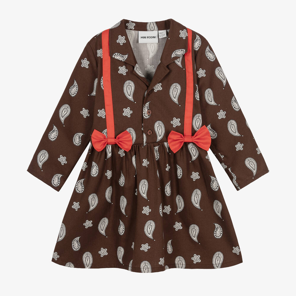 Mini Rodini - Girls Brown Organic Cotton Paisley Dress | Childrensalon