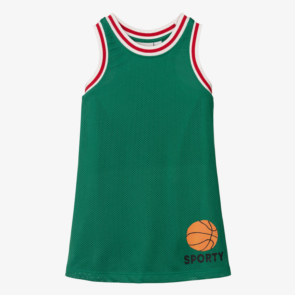 Mini Rodini - Girls Green Mesh Jersey Basketball Dress | Childrensalon